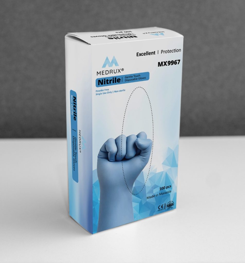 Nitrile Examination Gloves MEDRUX box Packaging 100pcs per box