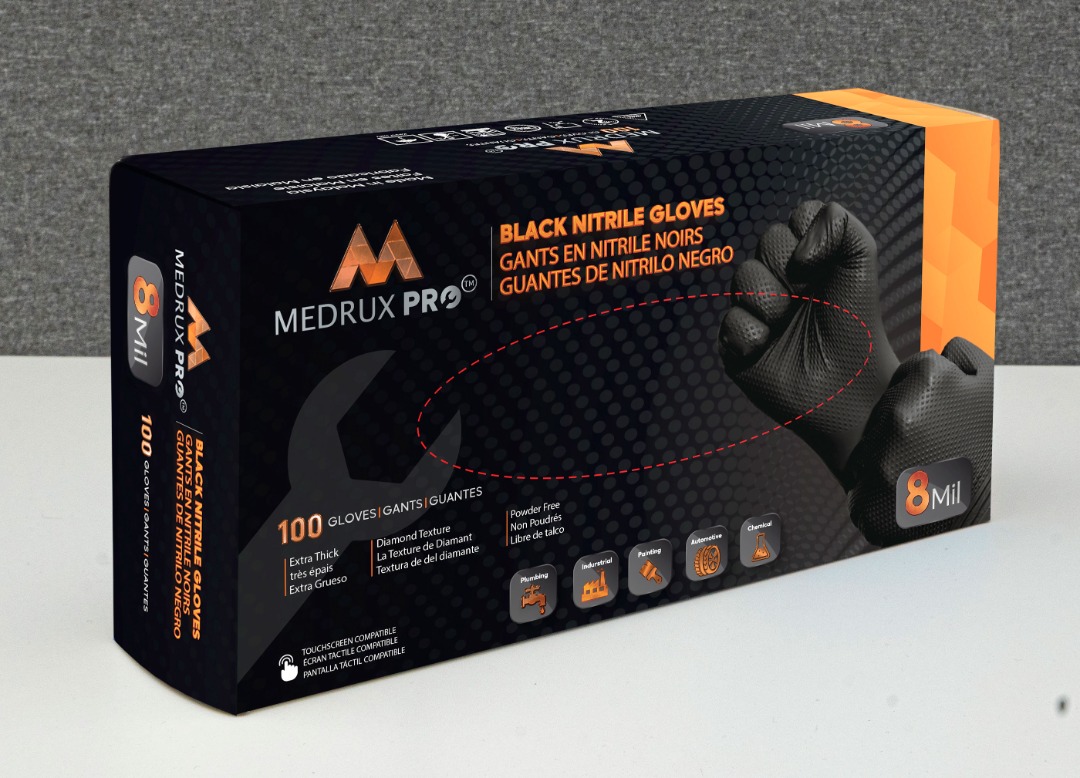 Medrux PRO™ Heavy Duty Nitrile Gloves, Raised Diamond Texture, Maximum Grip